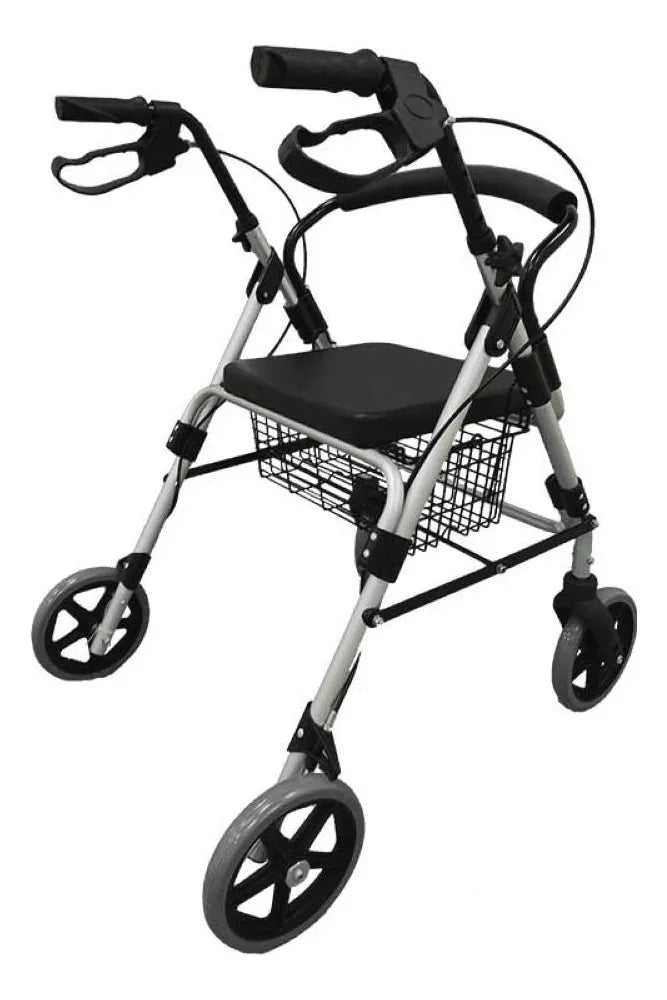 Caminador Ortopédico de 4 Ruedas Plegable con Asiento Rígido – Color Gris