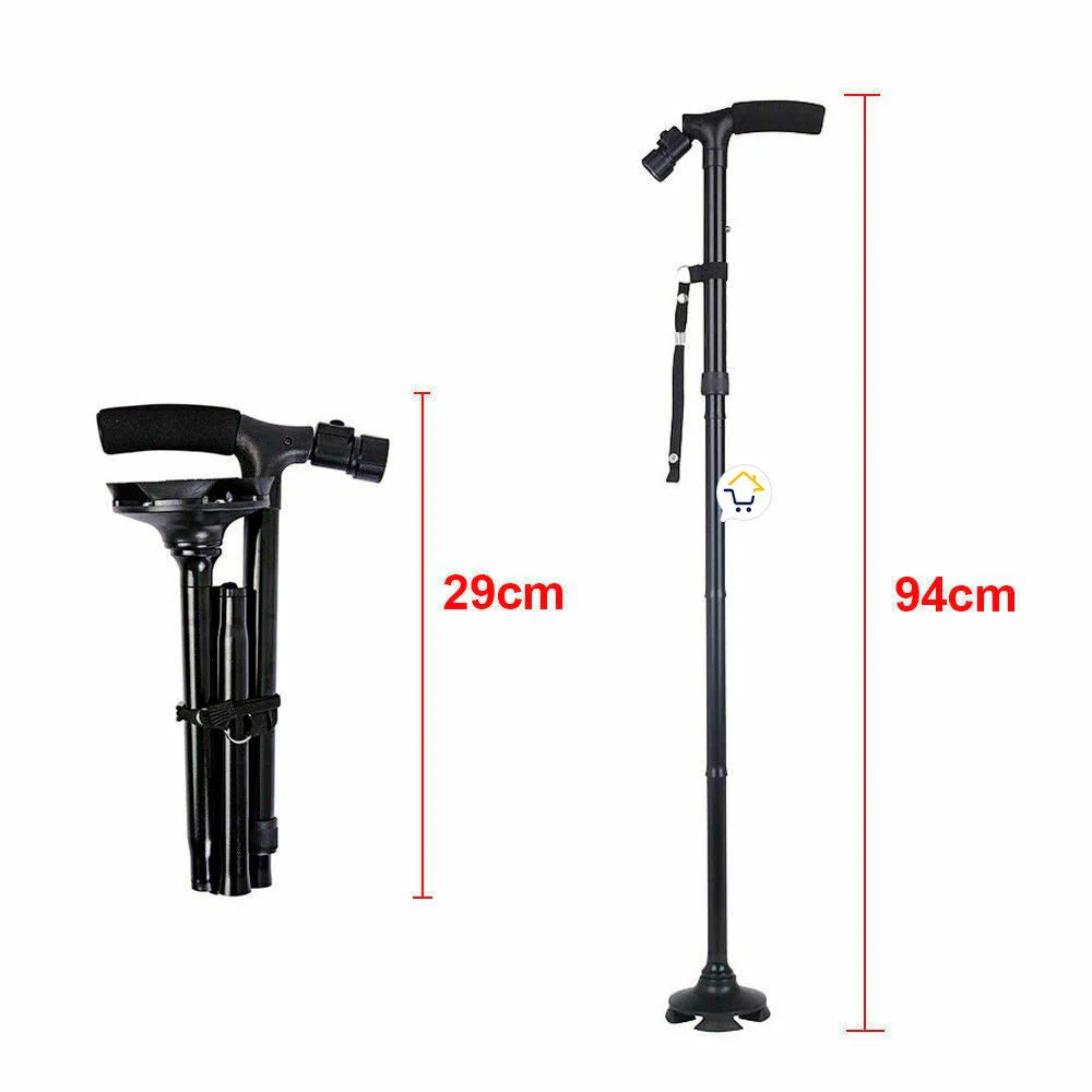 Bastón Plegable Ajustable con Luz LED y Base Estable