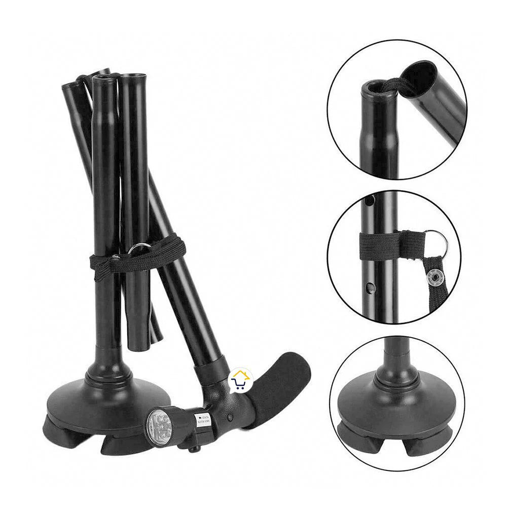 Bastón Plegable Ajustable con Luz LED y Base Estable