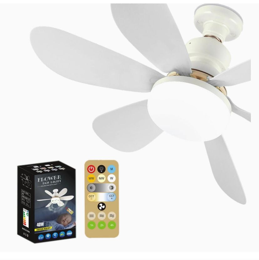 Bombillo Ventilador LED 30W con Control Remoto y Aspas de Colores – Base E27