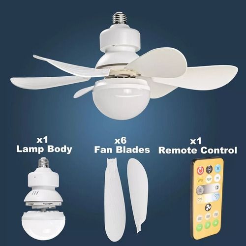 Bombillo Ventilador LED 30W con Control Remoto y Aspas de Colores – Base E27