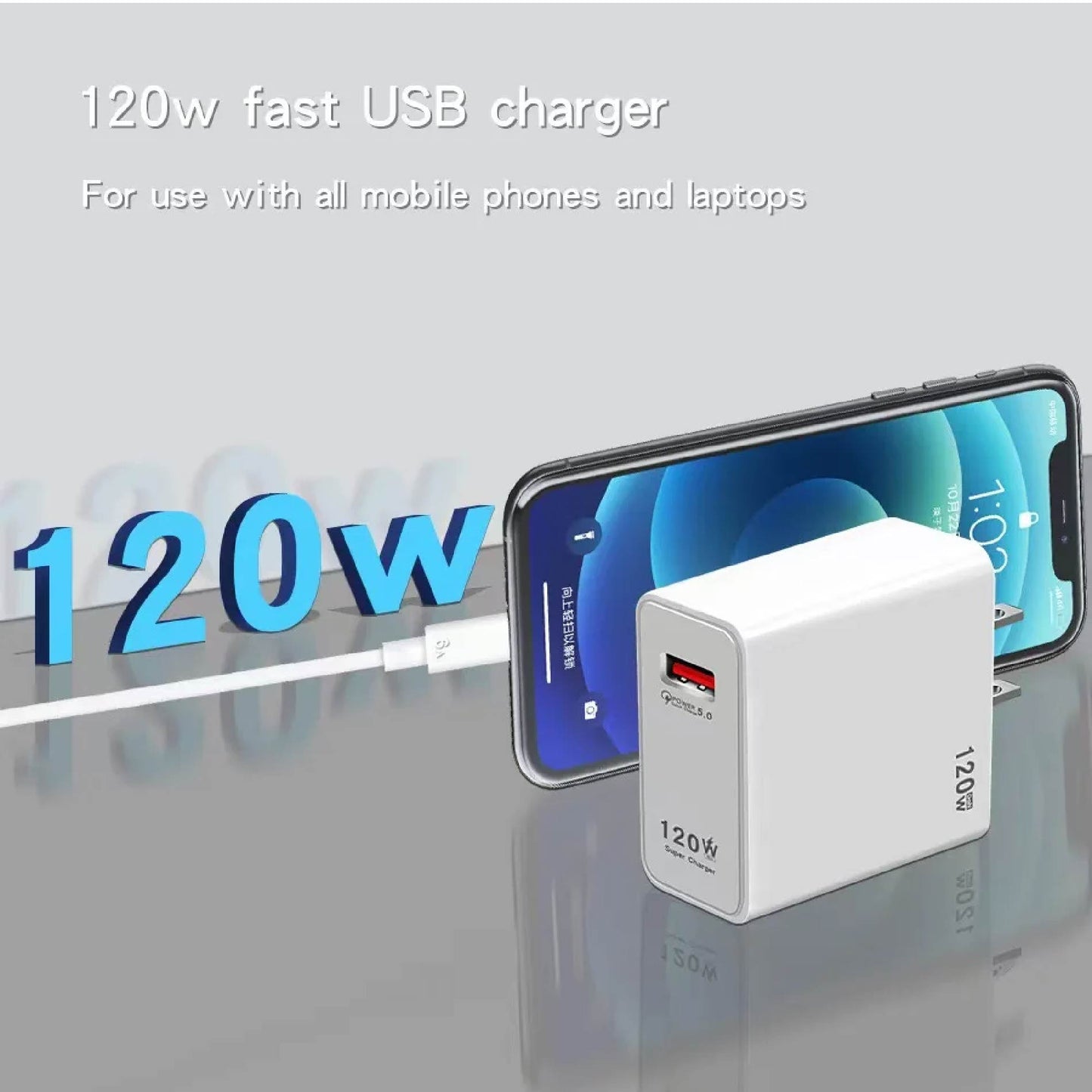 Cargador de Pared 120W Tipo-C con Carga Rápida QC5.0
