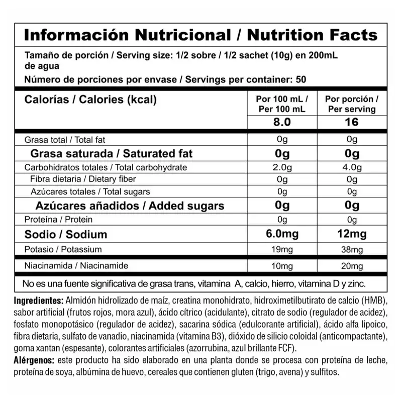 Crea Stack en Sachets – Creatina Monohidratada + HMB + Alfa Lipoico – 20 sobres