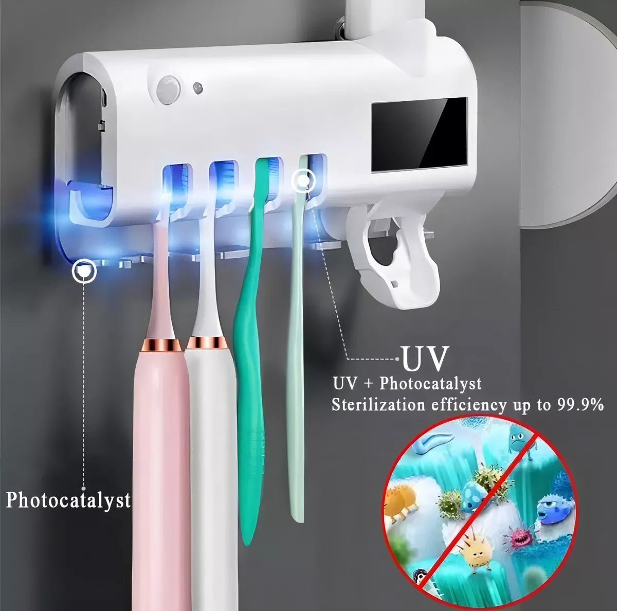 Dispensador Automático de Crema Dental con Soporte Esterilizador UV para Cepillos de Dientes