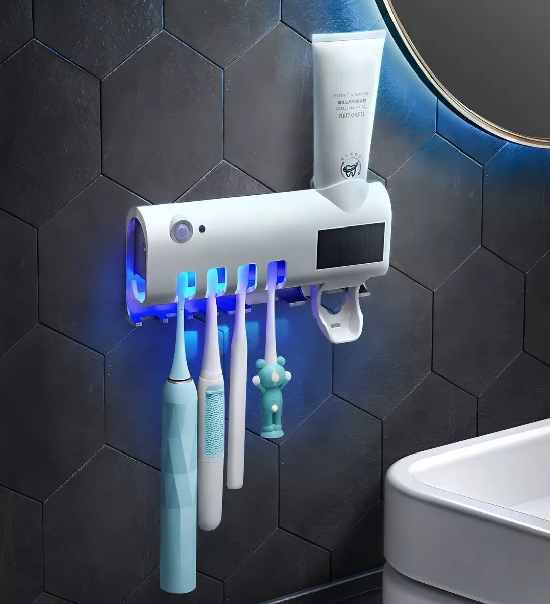 Dispensador Automático de Crema Dental con Soporte Esterilizador UV para Cepillos de Dientes