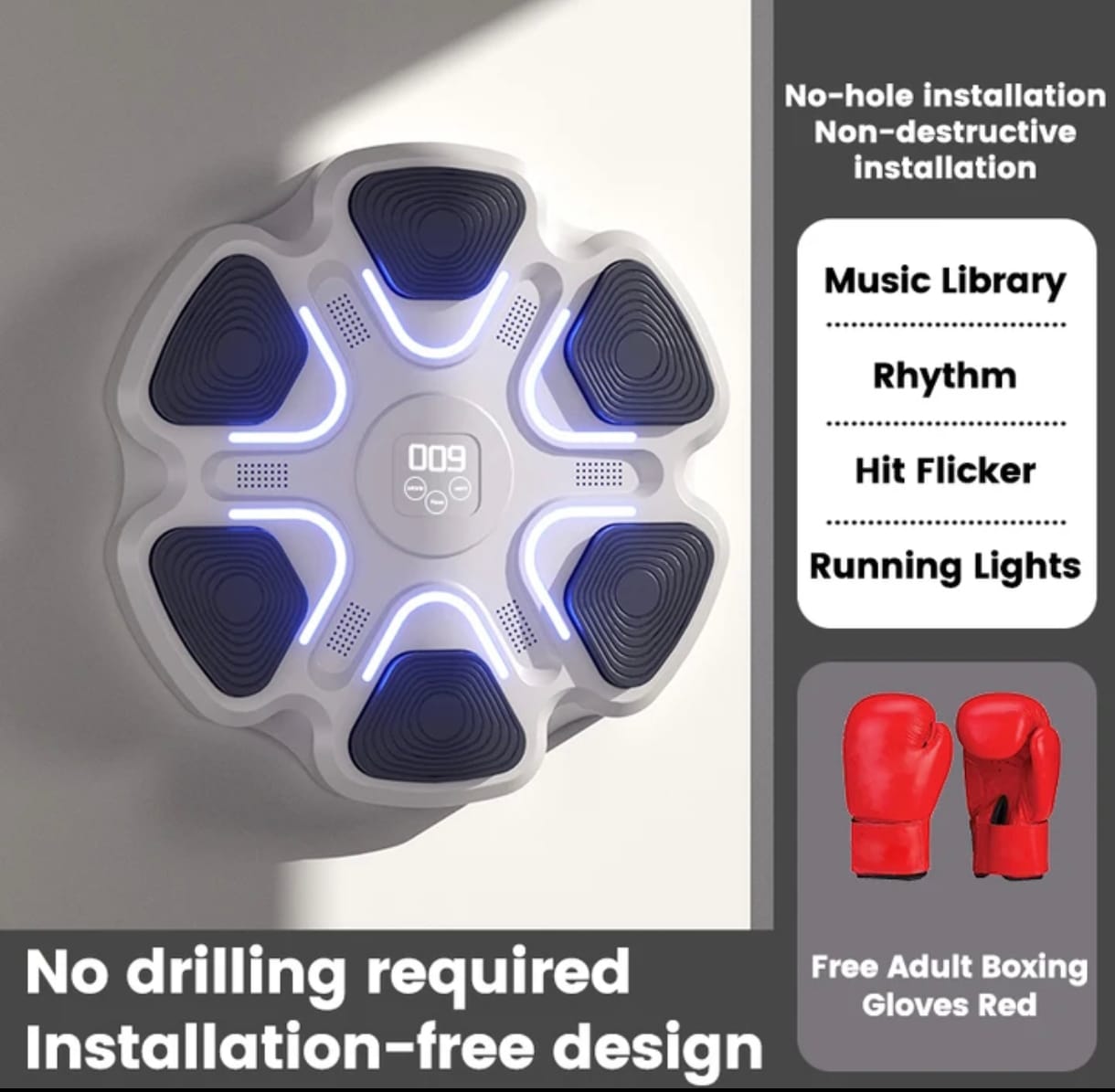 Estación de Boxeo Inteligente Bluetooth con Guantes – Musical, Montaje en Pared