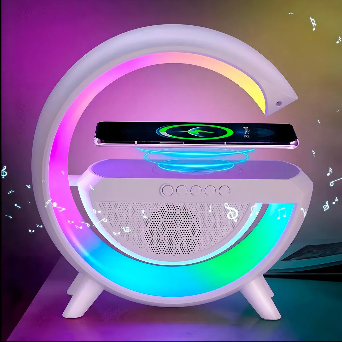 Lámpara Multifuncional Bluetooth con Cargador Inalámbrico y Luz Ambiental