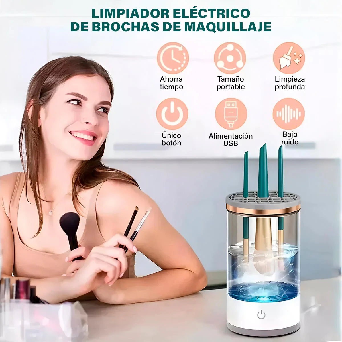 Limpiador Eléctrico de Brochas de Maquillaje – Portátil, Eficiente y Recargable