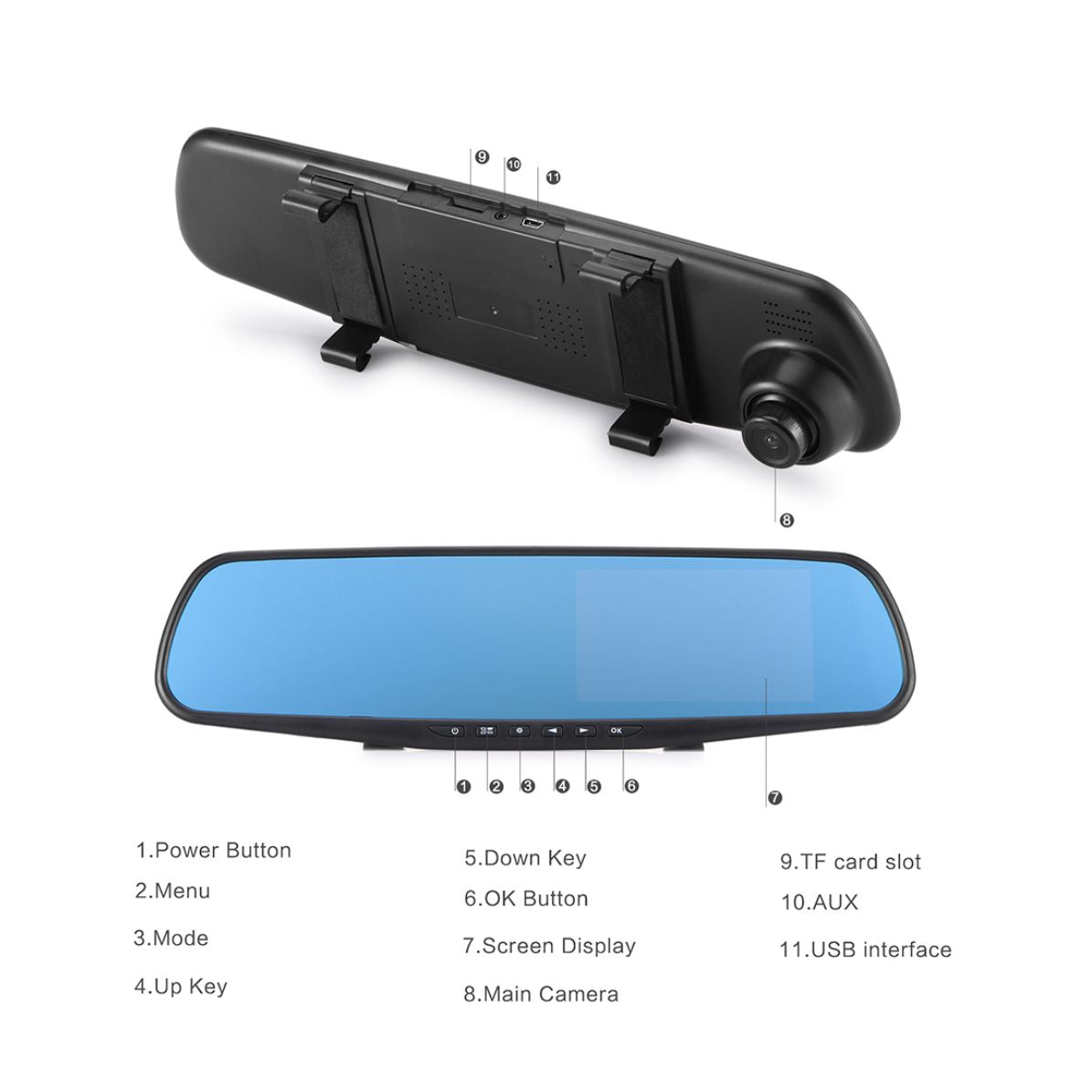 Espejo Retrovisor con Doble Cámara Full HD 4.3" | Visión Nocturna, Sensor de Movimiento y Cámara de Reversa