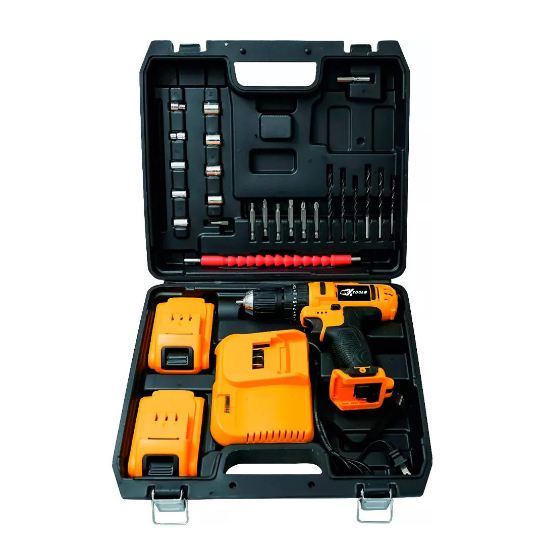 Taladro Eléctrico Inalámbrico 3/8" 24V con Maletín, 2 Baterías y 27 Accesorios