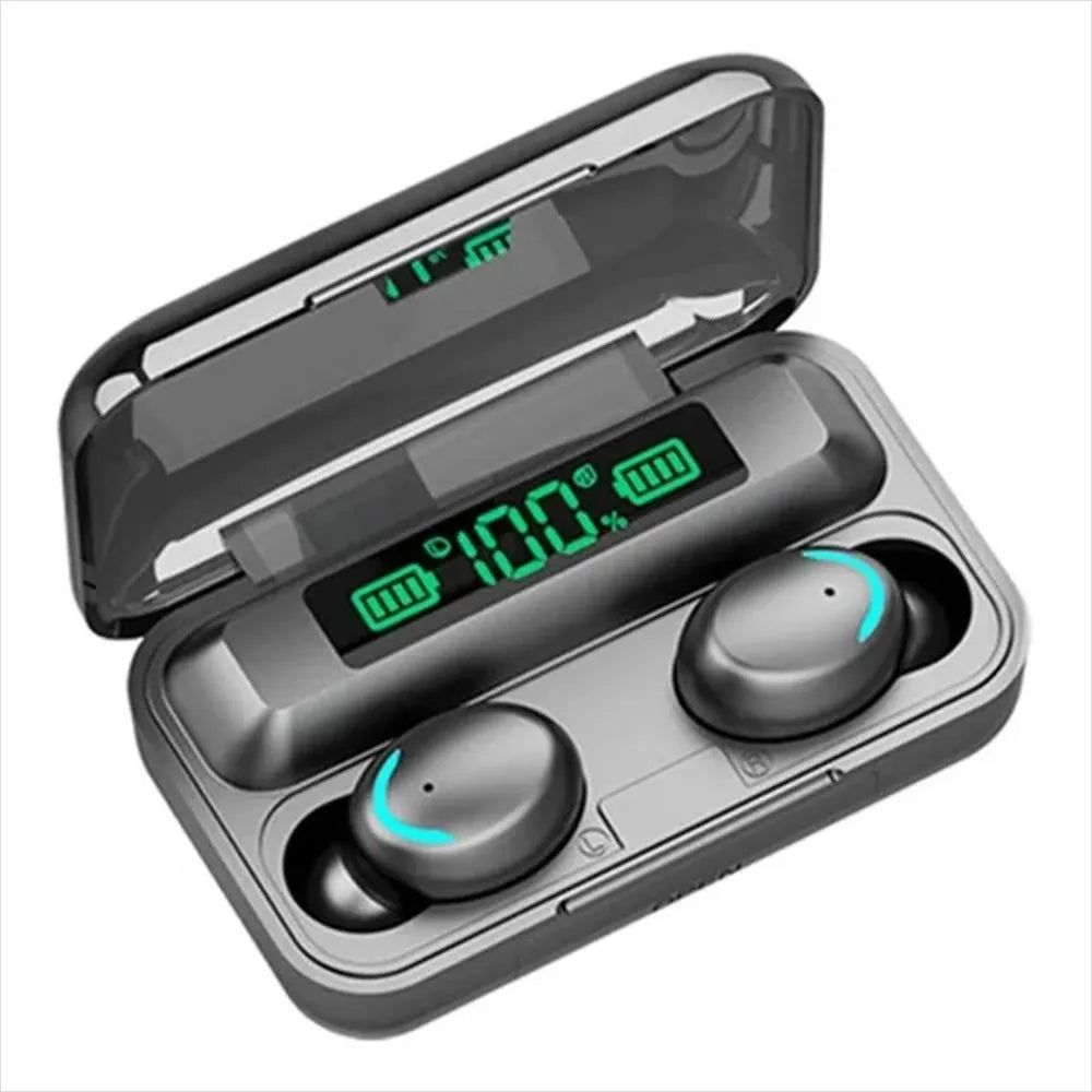 Auriculares Bluetooth F9 con Powerbank y Pantalla Digital – Control Táctil e Impermeables