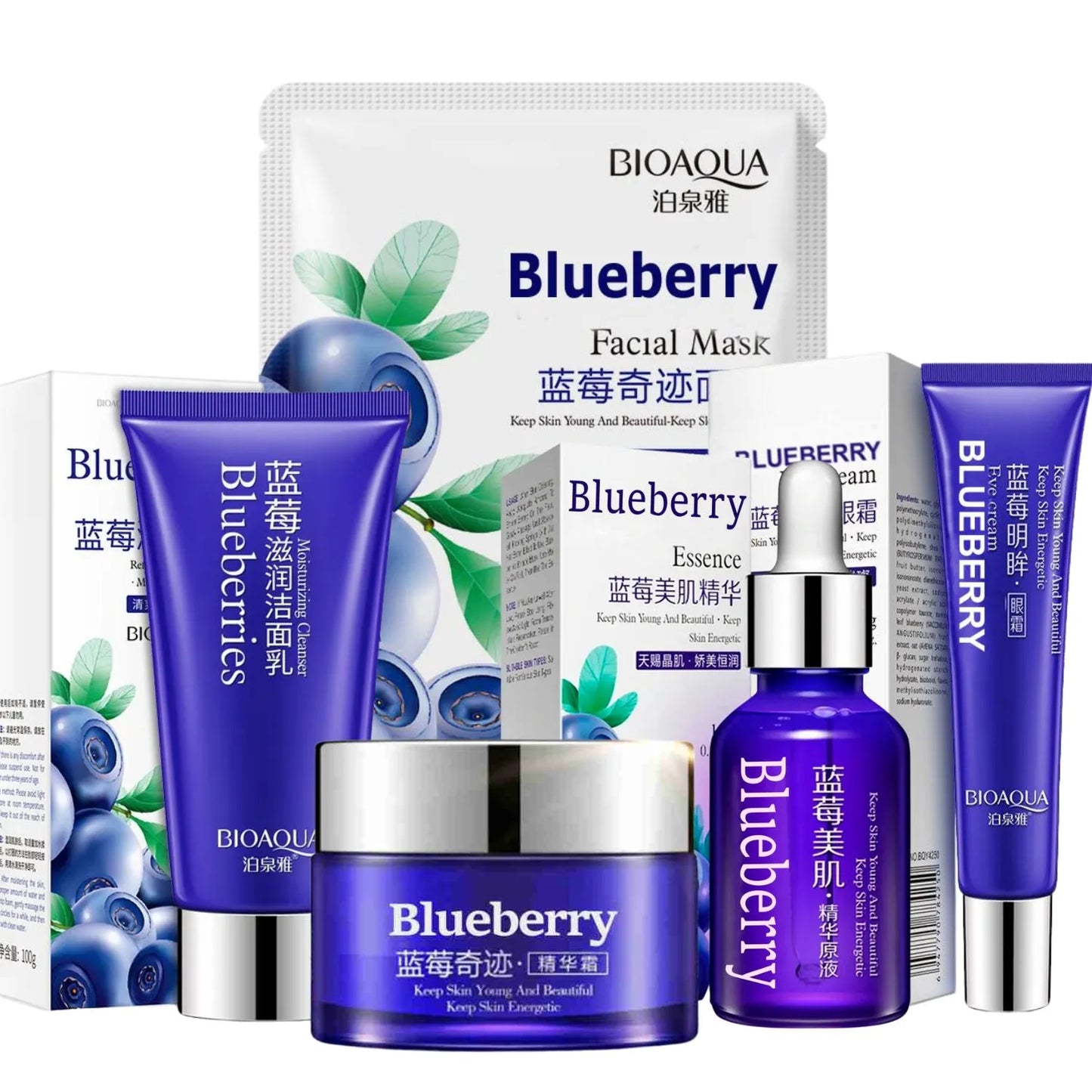 Kit Facial Blueberry Bioaqua Biotez 5 en 1 – Cuidado Completo Hidratante y Nutritivo