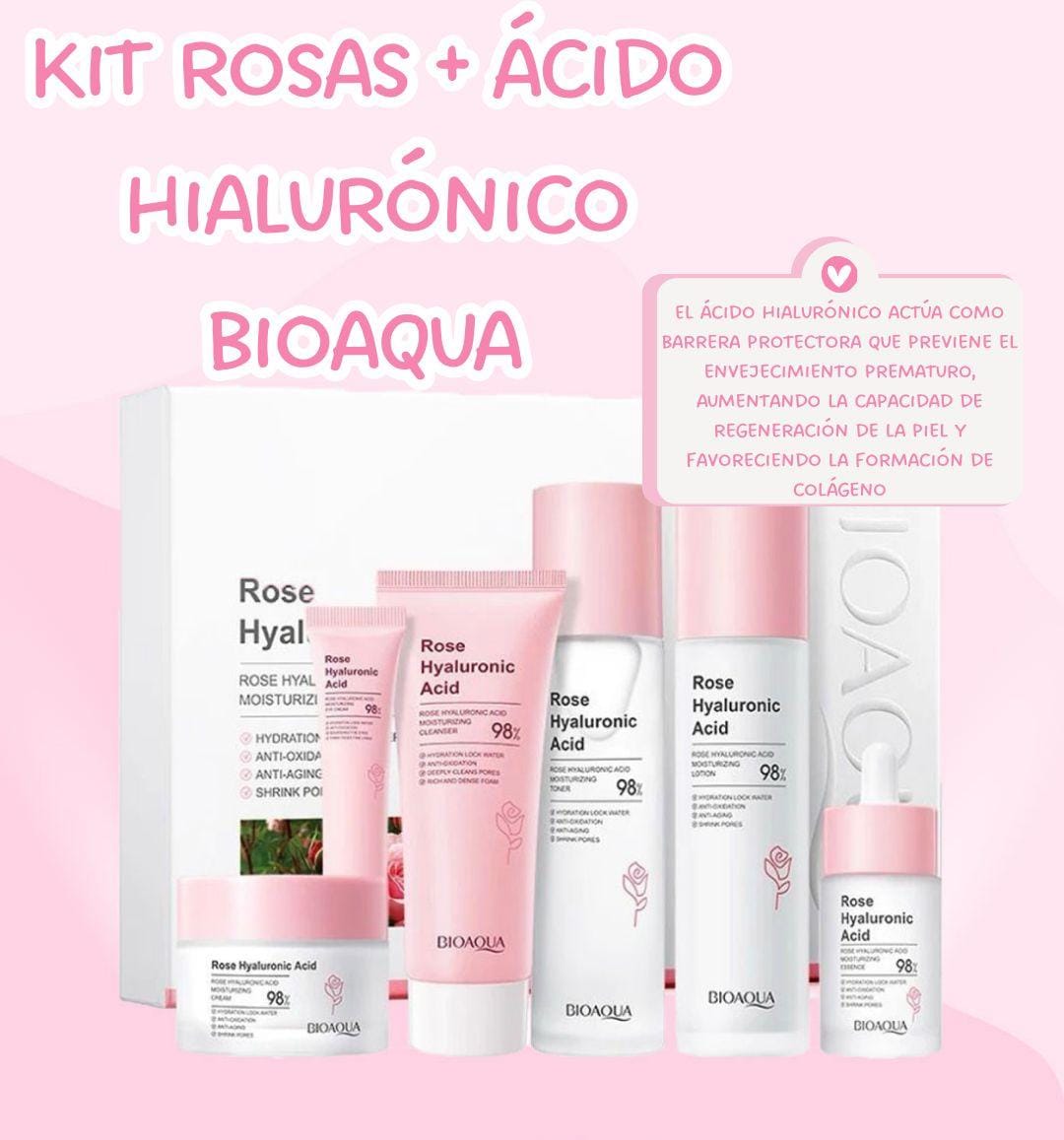 Kit Facial Rejuvenecedor con Rosa y Ácido Hialurónico – Hidratación y Antiedad