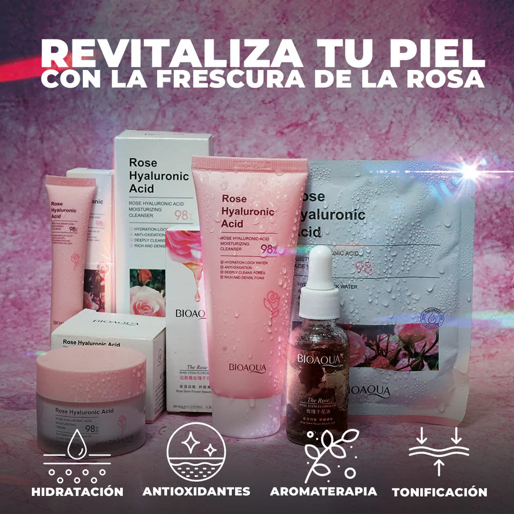 Kit Facial Rejuvenecedor con Rosa y Ácido Hialurónico – Hidratación y Antiedad