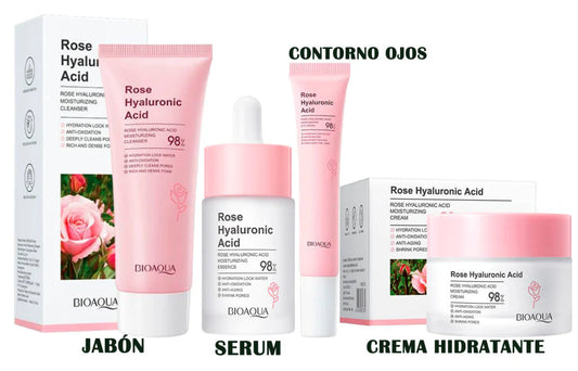 Kit Facial Rejuvenecedor con Rosa y Ácido Hialurónico – Hidratación y Antiedad