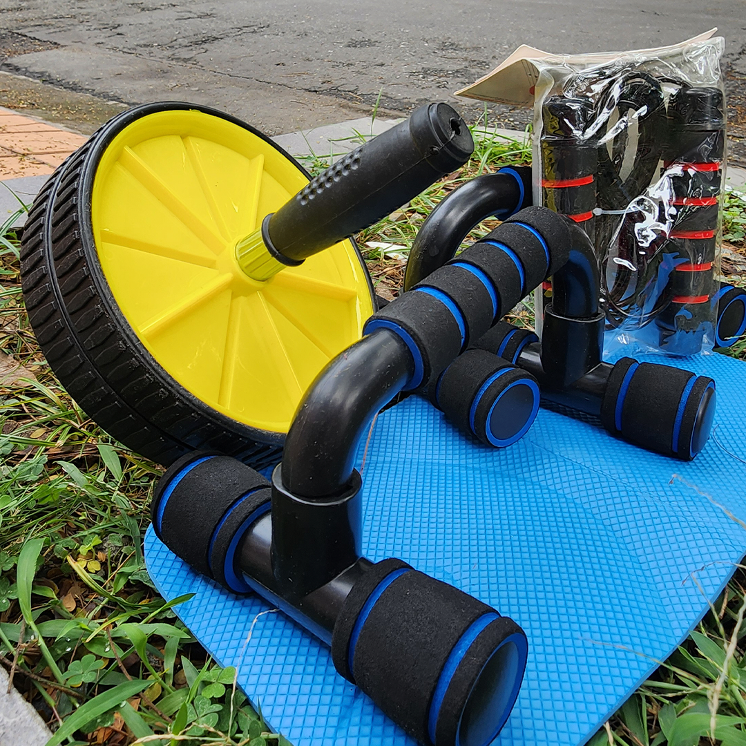 Combo Deportivo Fit 2 en 1 – Bandas de Resistencia + Rueda Abdominal | Entrena Donde Quieras