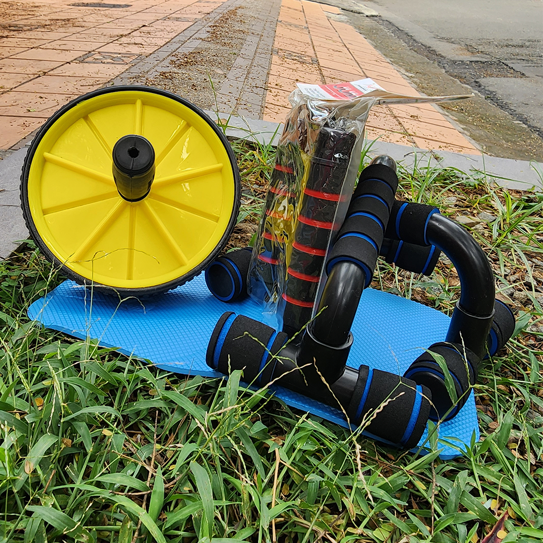 Combo Deportivo Fit 2 en 1 – Bandas de Resistencia + Rueda Abdominal | Entrena Donde Quieras