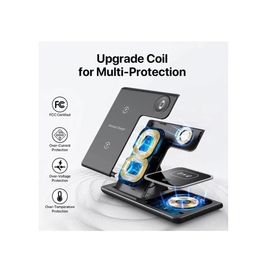 Estación de Carga Inalámbrica 3 en 1 X455 para iPhone, Apple Watch y AirPods – Plegable, Rápida y Segura