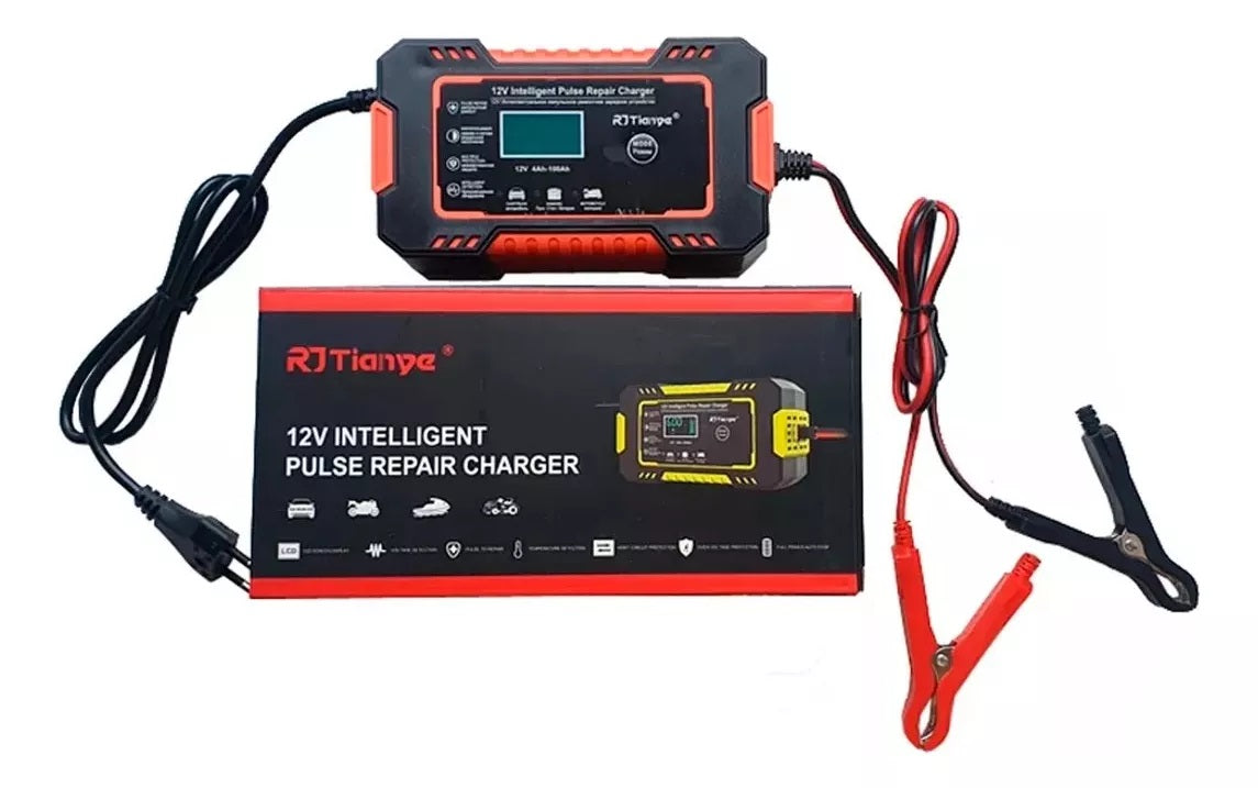 Cargador Inteligente 12V para Baterías de Carro y Moto con Pantalla Digital