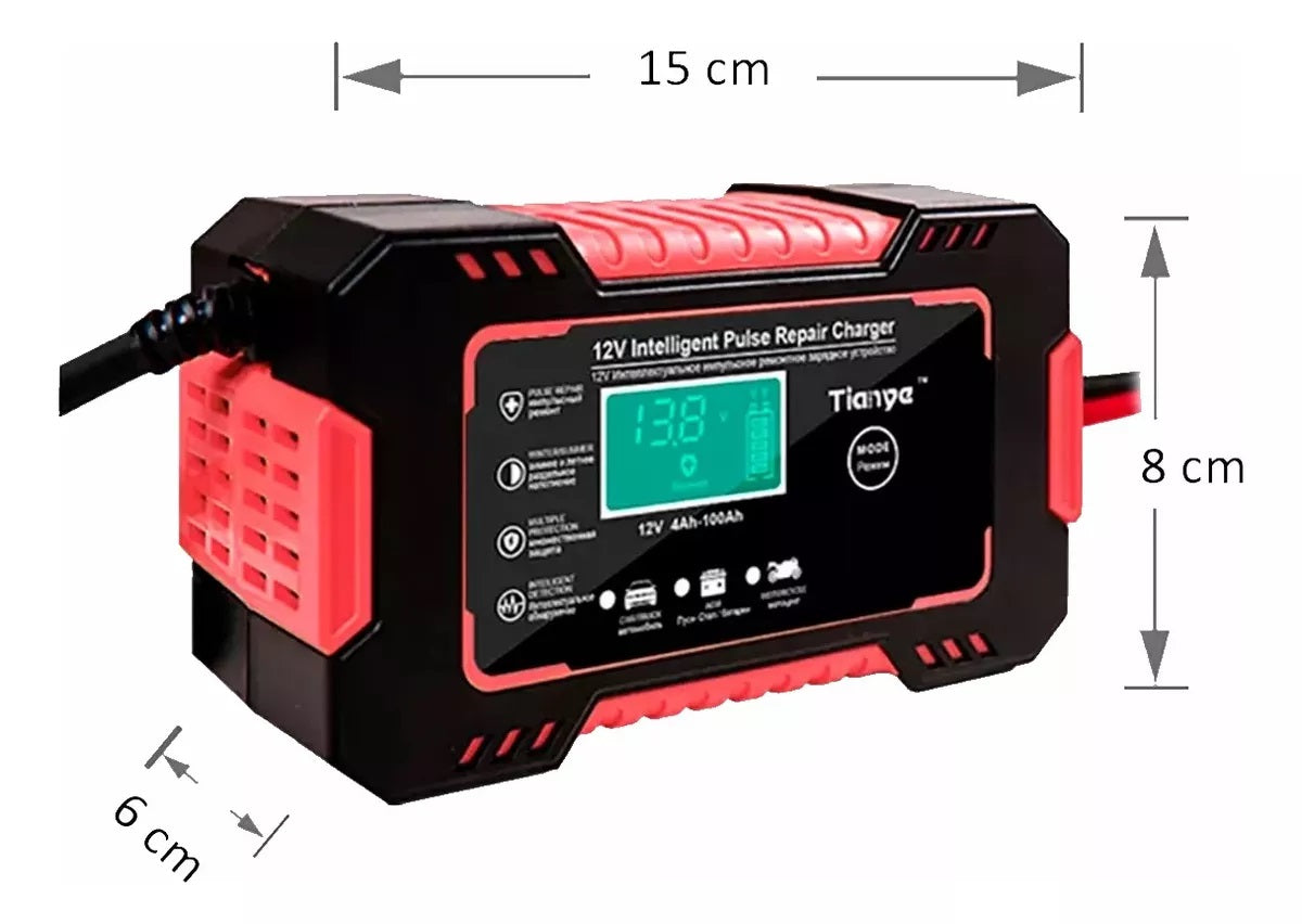 Cargador Inteligente 12V para Baterías de Carro y Moto con Pantalla Digital