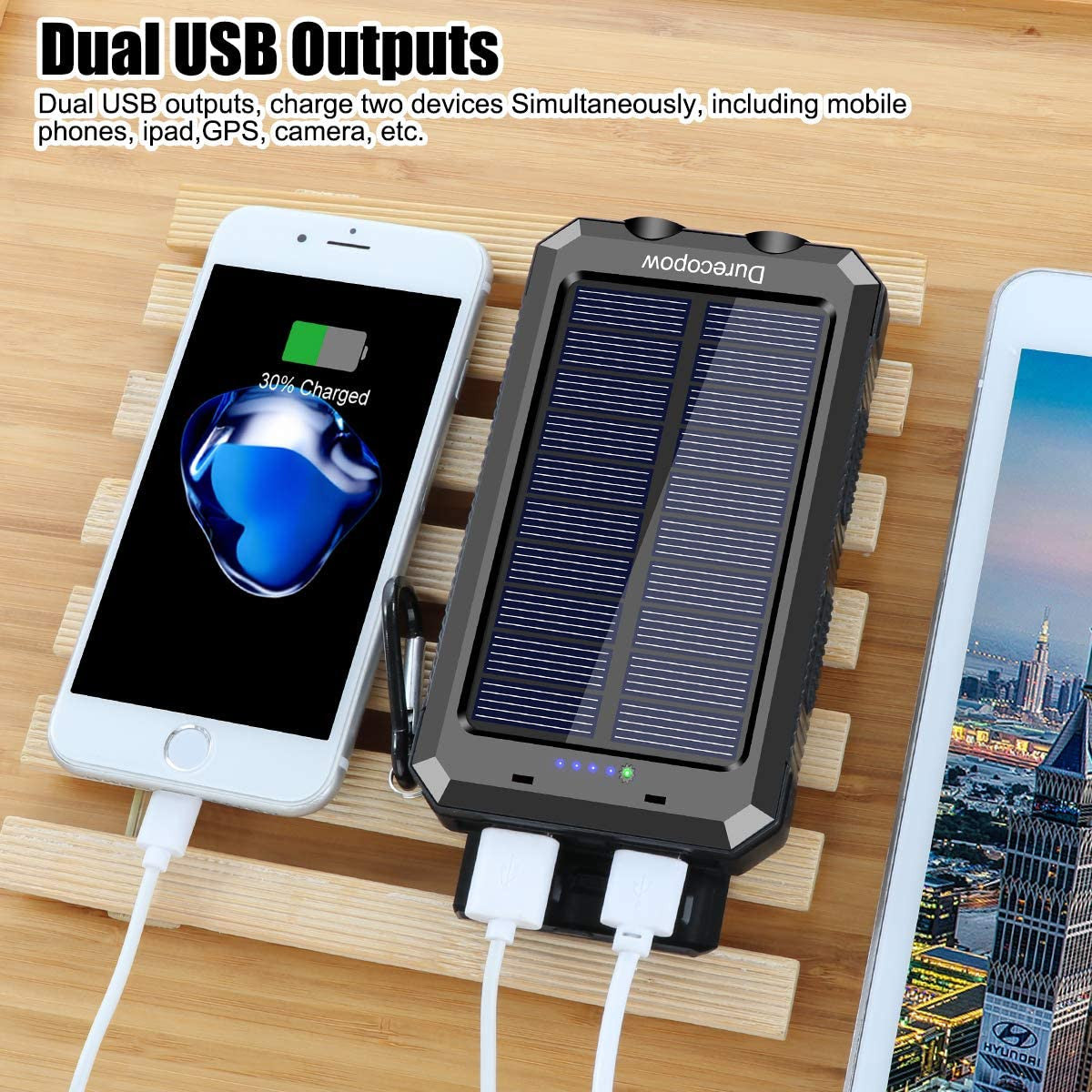 Power Bank Solar 7200mAh | Cargador Portátil Dual USB con Linterna – Resistente al Agua y Golpes