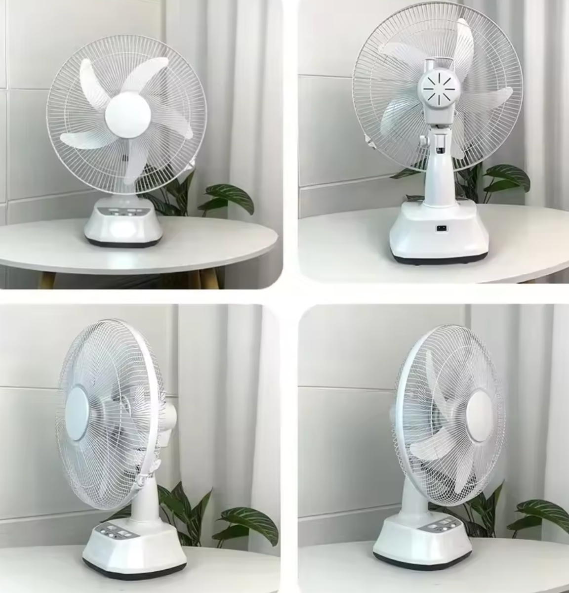 Ventilador Solar Recargable de 14” con Carga Dual, Panel Solar, USB y 2 Bombillos LED – Oscilación 180°