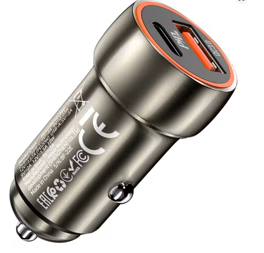 Cargador para Carro con Doble Salida USB y Tipo-C 38W Carga Rápida