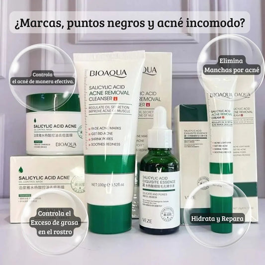 Kit Facial Antiacné con Ácido Salicílico – Limpieza Profunda y Renovación Celular
