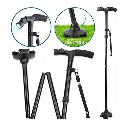 Bastón Plegable Ajustable con Luz LED y Base Estable