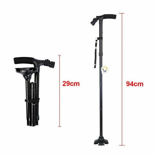 Bastón Plegable Ajustable con Luz LED y Base Estable