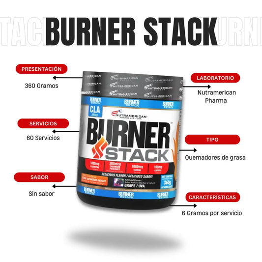 Burner Stack‑X 60 Servings – Quemador de Grasa Sabor Uva, 360 g