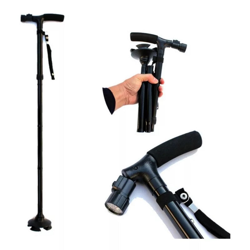 Bastón Plegable Ajustable con Luz LED y Base Estable