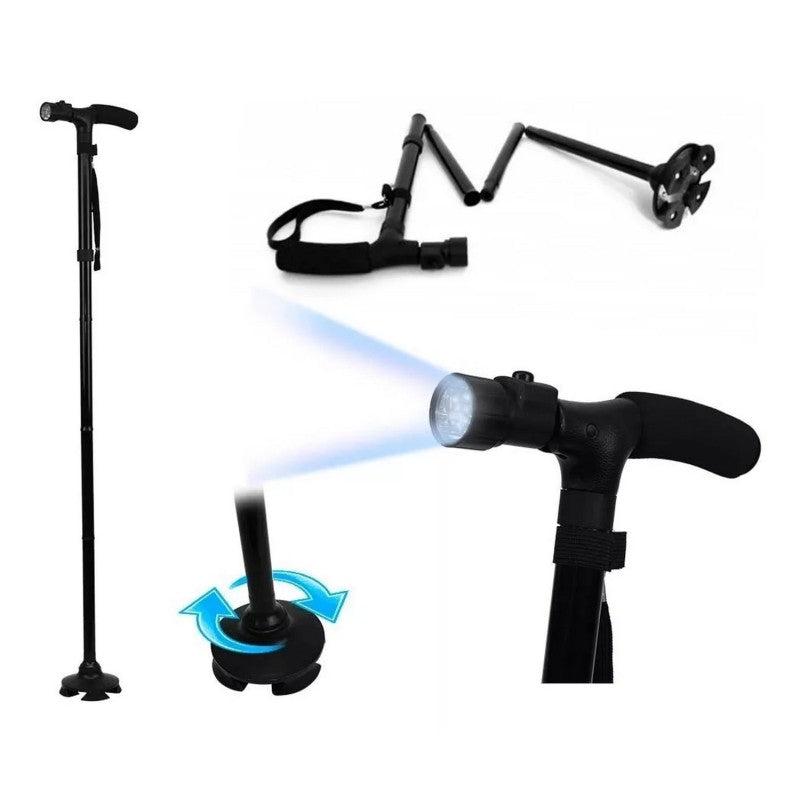 Bastón Plegable Ajustable con Luz LED y Base Estable