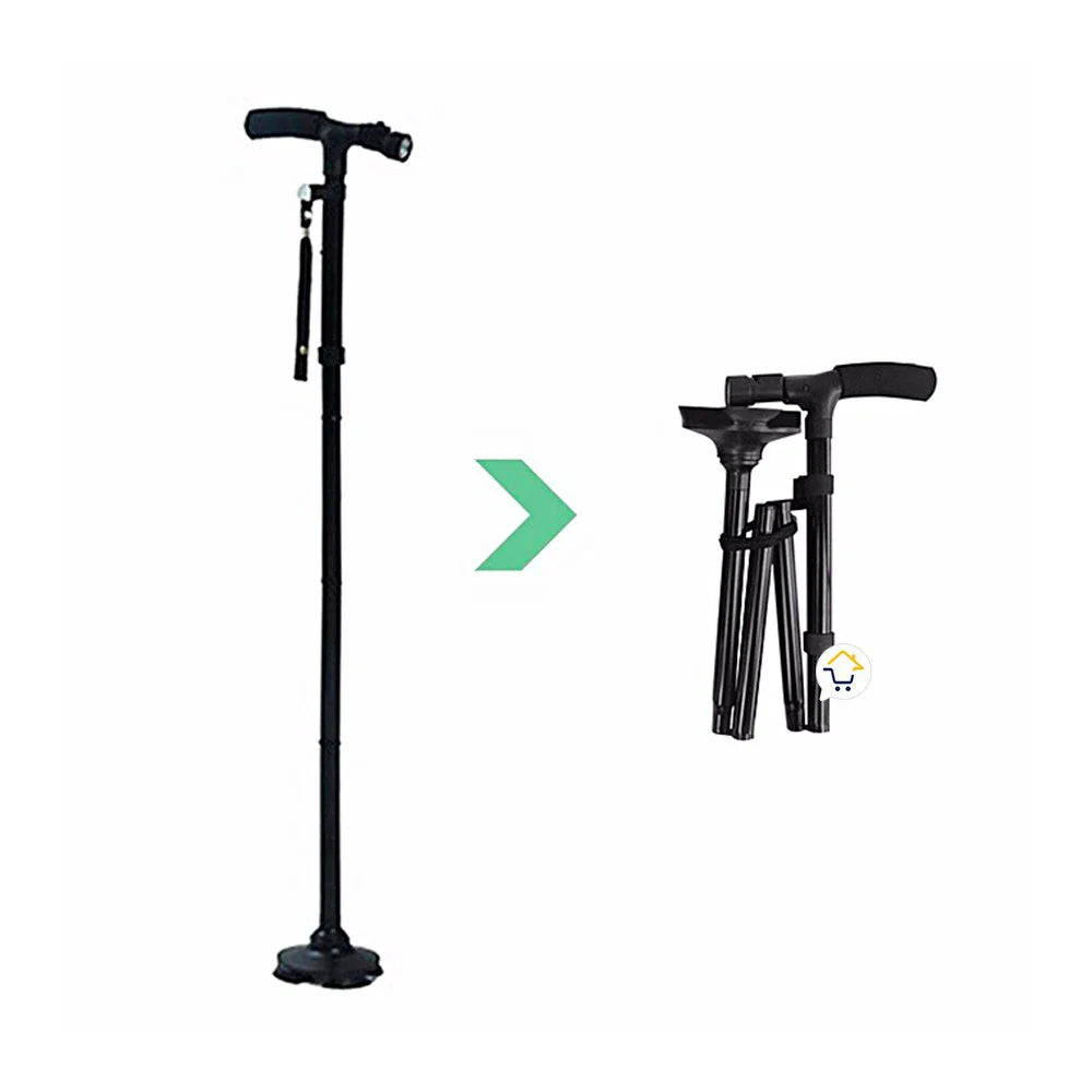 Bastón Plegable Ajustable con Luz LED y Base Estable