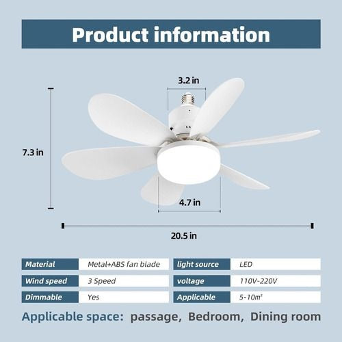 Bombillo Ventilador LED 30W con Control Remoto y Aspas de Colores – Base E27