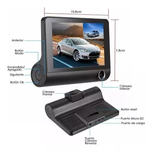 Cámara DVR para Carro 3 en 1 Full HD con Cámara de Reversa y Grabación Interior
