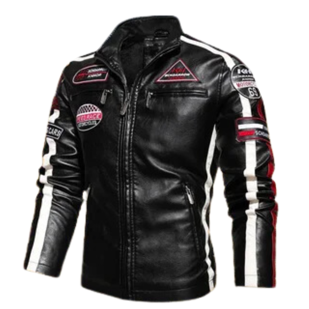 Chaqueta Biker para Hombre en Cuerotex Premium – Diseño Negro con Rojo