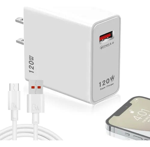 Cargador Rápido de 120W con Cable Tipo C – Protección Avanzada y Alta Compatibilidad