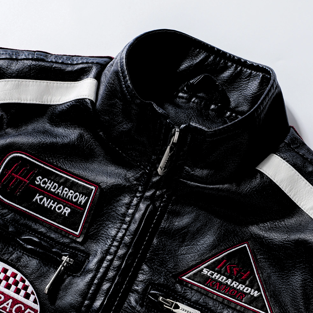 Chaqueta Biker para Hombre en Cuerotex Premium – Diseño Negro con Rojo