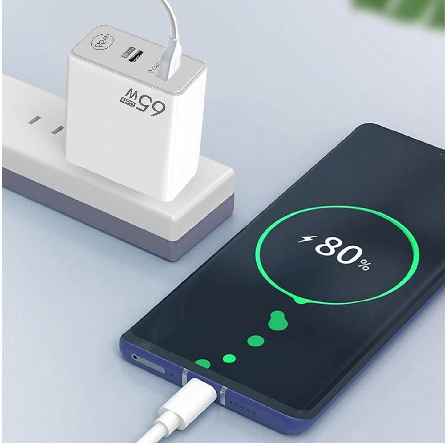 Cargador de Pared 65W con Carga Rápida PD y QC 5.0 con Cable Tipo C – Tecnología GaN