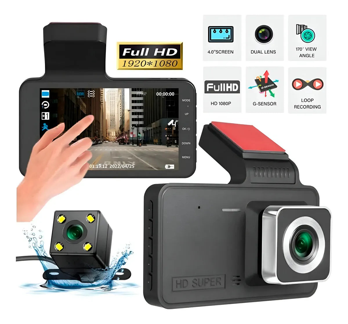Cámara de Seguridad para Carro HD DS2540 con Doble Lente y Visión Nocturna