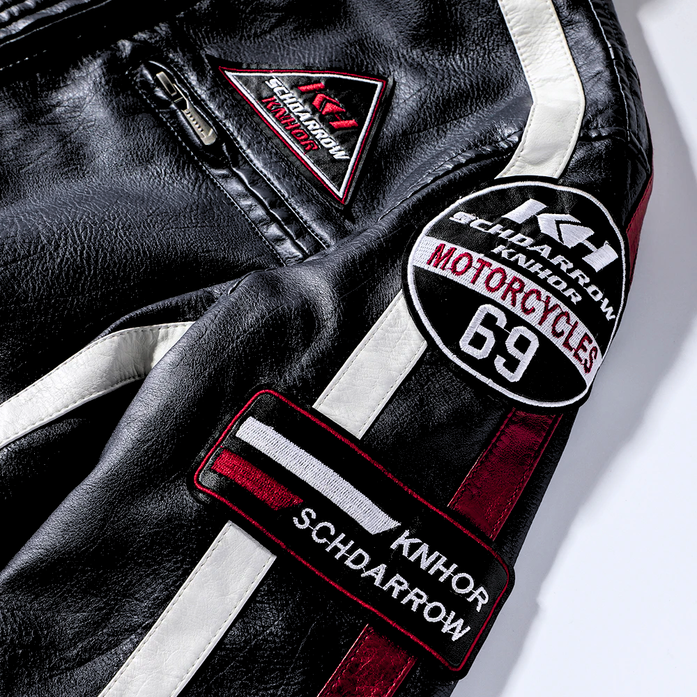 Chaqueta Biker para Hombre en Cuerotex Premium – Diseño Negro con Rojo