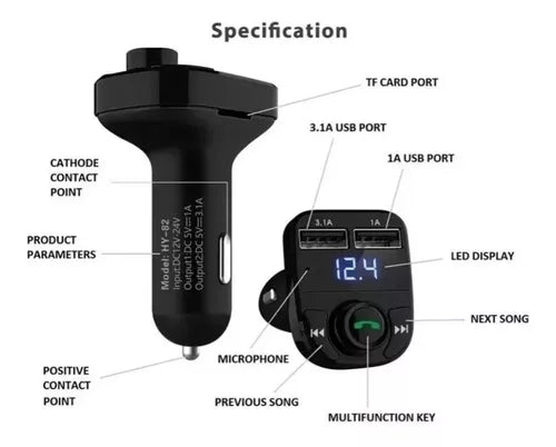 Combo Aspiradora para Carro + Transmisor Bluetooth X8
