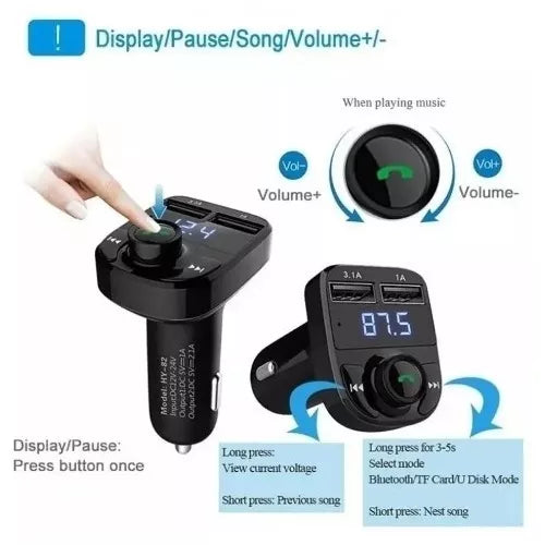 Combo Aspiradora para Carro + Transmisor Bluetooth X8