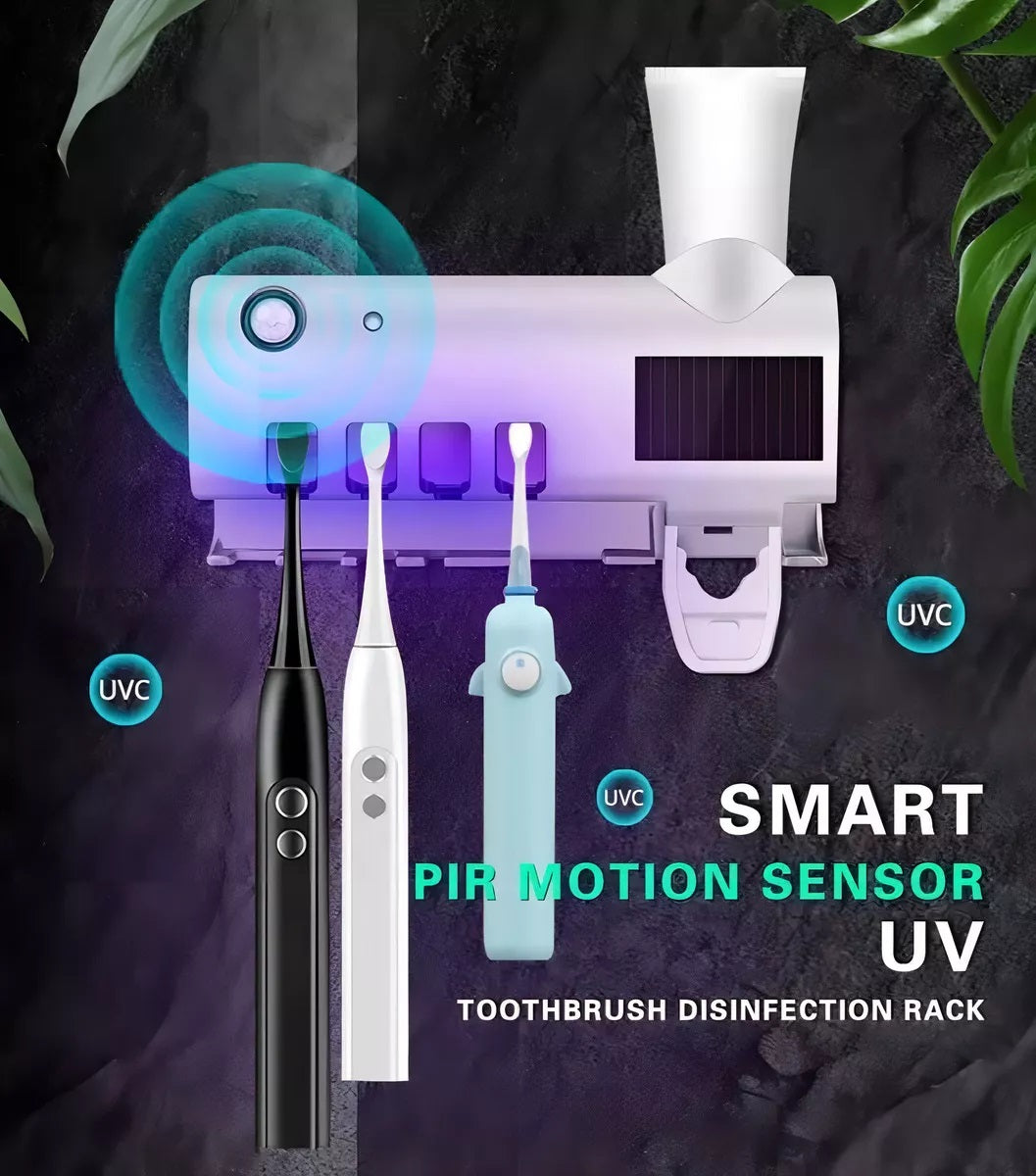 Dispensador Automático de Crema Dental con Soporte Esterilizador UV para Cepillos de Dientes