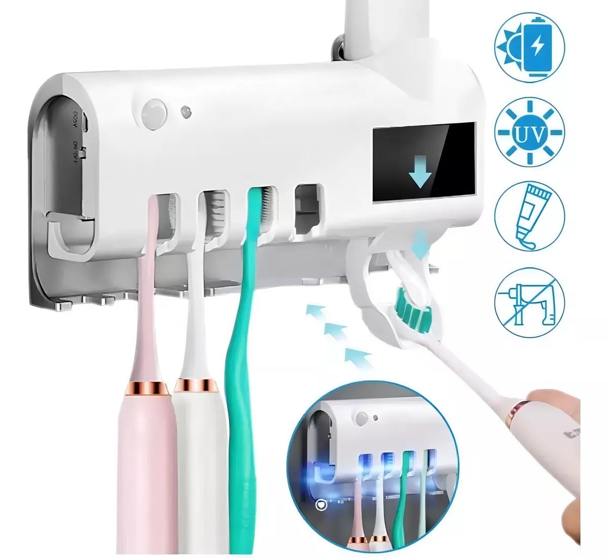 Dispensador Automático de Crema Dental con Soporte Esterilizador UV para Cepillos de Dientes
