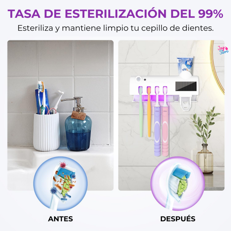 Dispensador Automático de Crema Dental con Soporte Esterilizador UV para Cepillos de Dientes