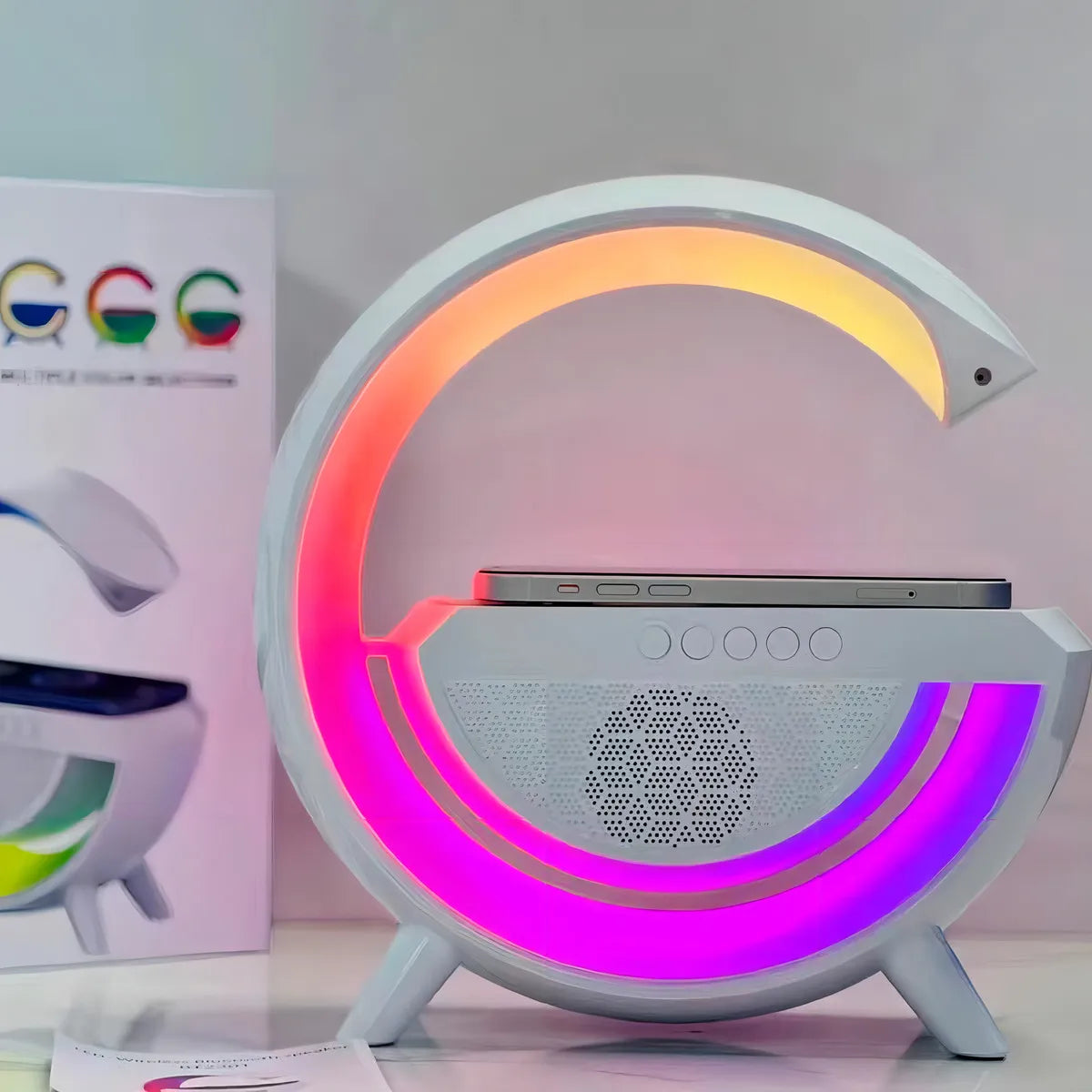 Lámpara Multifuncional Bluetooth con Cargador Inalámbrico y Luz Ambiental