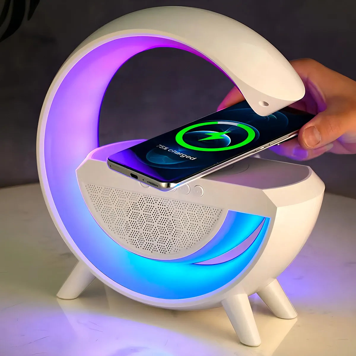 Lámpara Multifuncional Bluetooth con Cargador Inalámbrico y Luz Ambiental