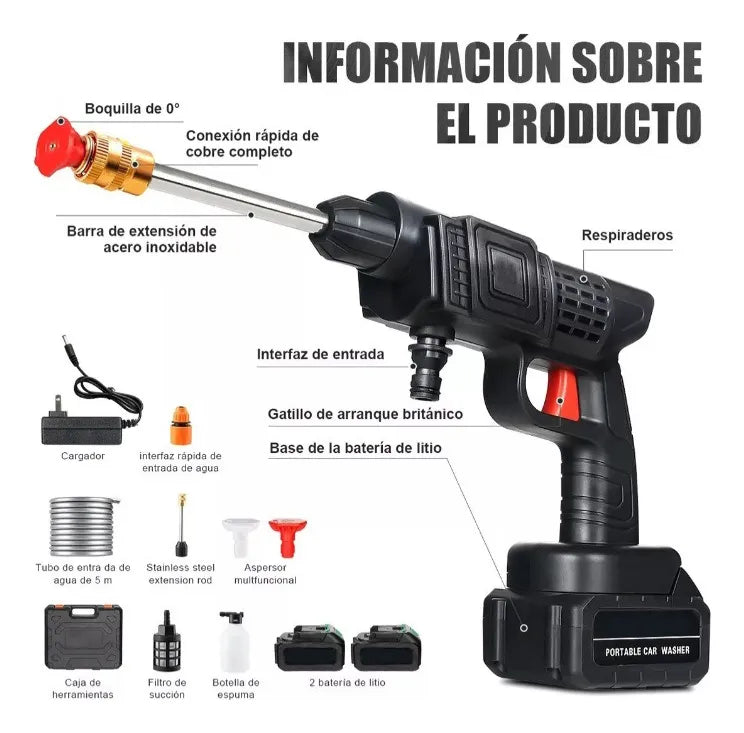 Hidrolavadora Inalámbrica de Alta Presión con 2 Baterías Recargables